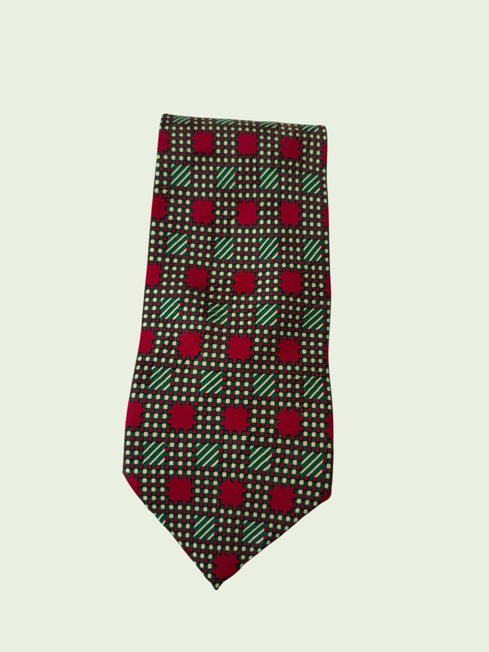 Vintage Ermenegildo Zegna Silk Tie Italy Red Green Geometric Abstract
